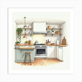 Watercolor Kitchen, Tasteful Blend Of Style And Comfort 1 Art Print