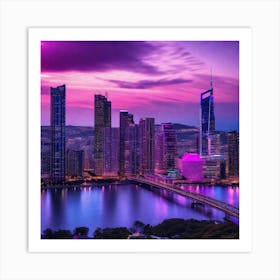 Purple City Skyline Art Print