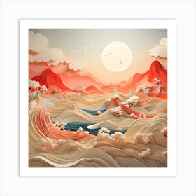 Japanese paper cut mountain range Art Print