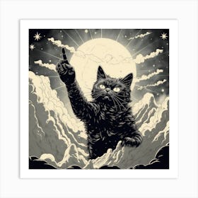 Cat Pointing Up The Sky Above 3 Art Print