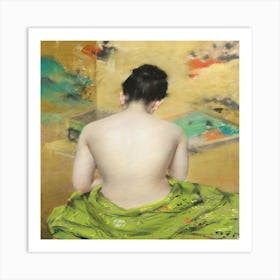 Woman In A Green Dress Art Print