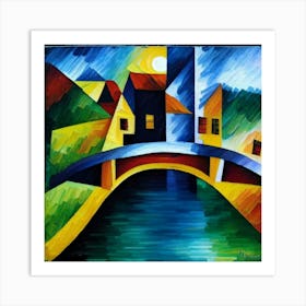 Bridge over the river surrounded by houses 3 Art Print