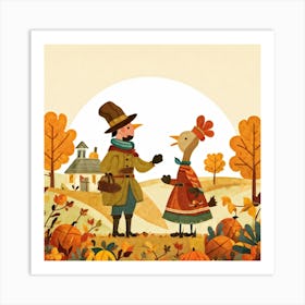 An Endearing Cartoon Character Of A Pilgrim Bird Typically Found Around A Thanksgiving Feast Situa 2 2 Art Print