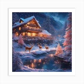 Wintery Christmas on the lake Art Print