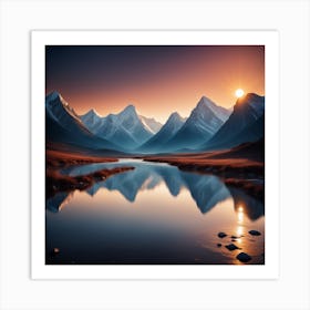 Mountain Landscape At Sunset Art Print