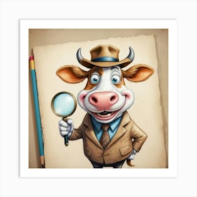 Cow With Magnifying Glass 7 Art Print