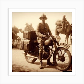 Soldier On A Motorcycle Art Print