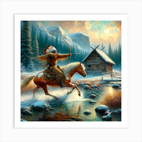 Native American Indian Shooting A Bow Crossing Stream 2 Copy Art Print