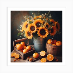 Sunflowers And Oranges Art Print