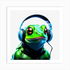 Frog With Headphones Art Print