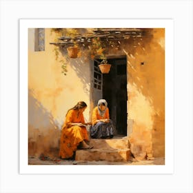 Two Women Sitting On Steps Art Print