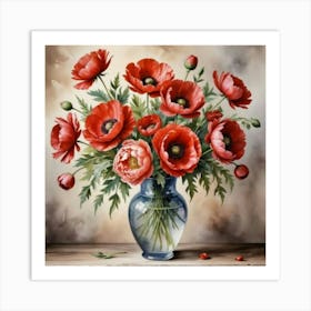 Red Poppies In A Vase Art Print