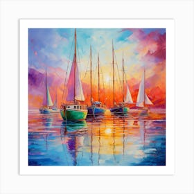 Sailboats At Sunset 29 Art Print