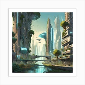 A Futuristic Cityscape Where Nature And Technology Coexist In Harmony Art Print
