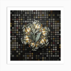 Vintage False Helleborine Flower Wreath on Dot Bokeh Pattern n.0075 Art Print