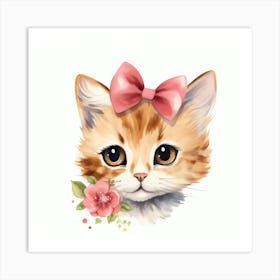 Cute Kitten With Flowers 1 Art Print