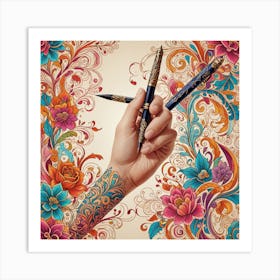 Hand Holding A Pen 1 Art Print