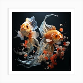 Two Koi Fish On Black Background Art Print