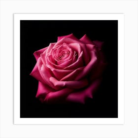 Pink Rose On Black Background 1 Art Print