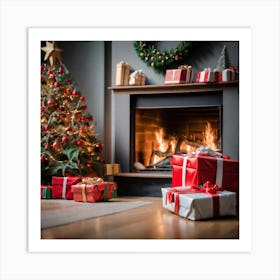 Christmas Presents In Front Of Fireplace 12 Art Print