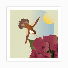 Bird Fly Animal Flowers Drawing Design Nature Art Print