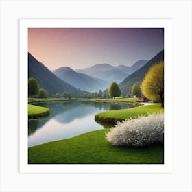 Sunrise Over A Lake 5 Art Print