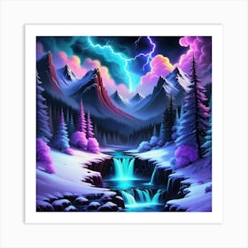 Lightning In The Mountains Art Print