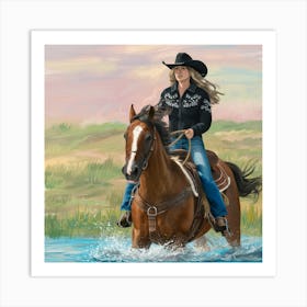 Cowgirl Riding A Horse Art Print