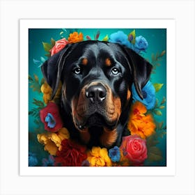 Flower Dog Rottweiler Art Print