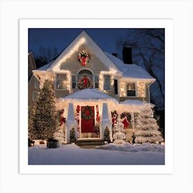 Christmas Lights On A House 2 Art Print