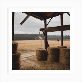 Barn With Hay Bales Art Print