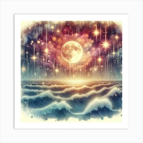 Moon Over The Ocean Art Print