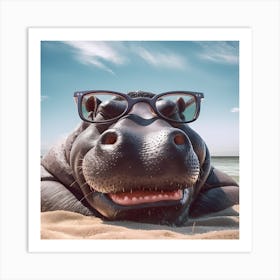 Hippo With Glasses Art Print