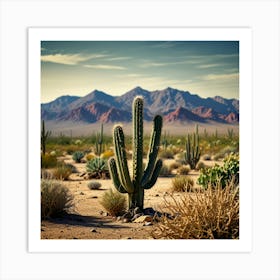 Leonardo Lightning Desert Cactus Photo Art 3 Art Print