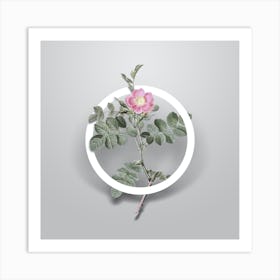 Vintage Pink Sweetbriar Rose Minimalist Floral Geometric Circle on Soft Gray n.0493 Art Print