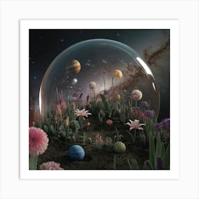 Planets And Flowers Art Print