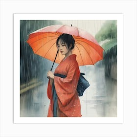 Japanese Woman In The Rain 1 Art Print