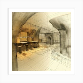 Sketch Of A Kitchen Art Print