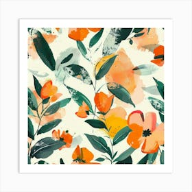 Orange Floral Pattern 1 Art Print