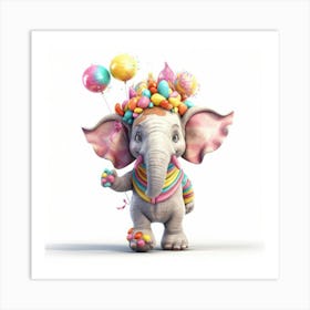 Cute Elephant With Balloons Art Print