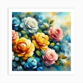 Colorful Roses oil painting abstract painting art Art Print