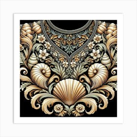An attractive arrangement of seashells and flowers on gent's shirt Art Print