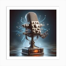 Microphone With Lightning Art Print