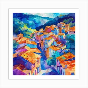 Watercolor Of A Village Art Print