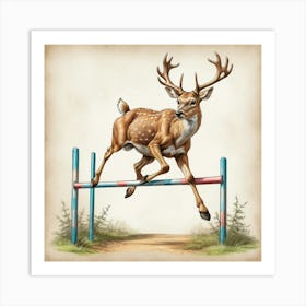 Deer Jumping Hurdles Art Print