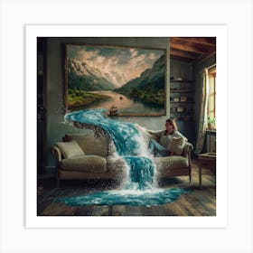 Waterfall In The Living Room Art Print