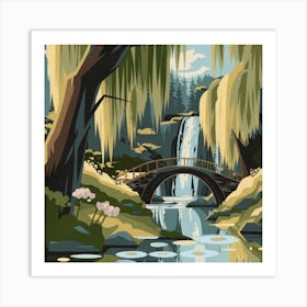 River Surrounded By Willow Trees More Trees 4 Art Print