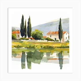 Watercolor Of Cypress Trees Art Print