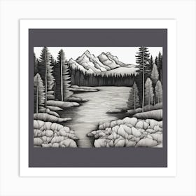 Black And White Landscape Painting Art Print