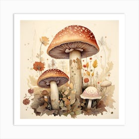 Mushrooms And Flowers Art Print